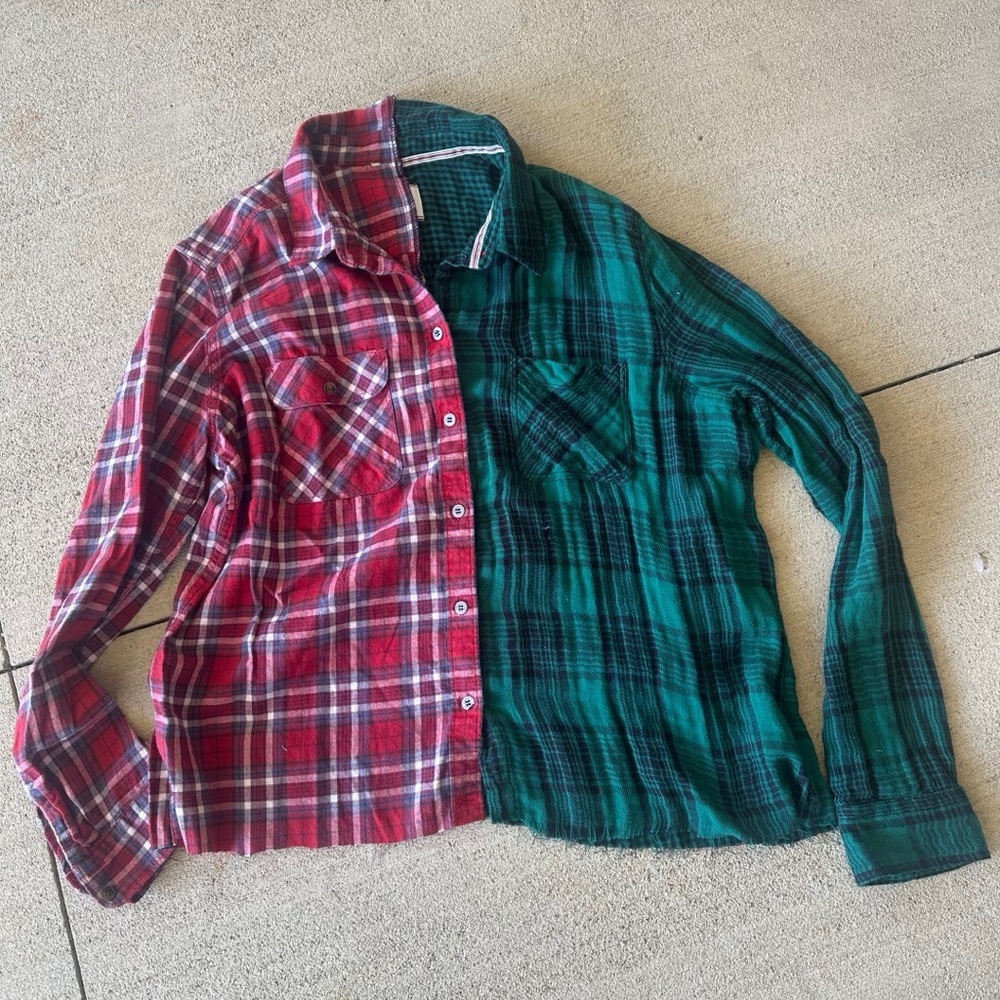 Plaid Button Down Shirt - Red and Green